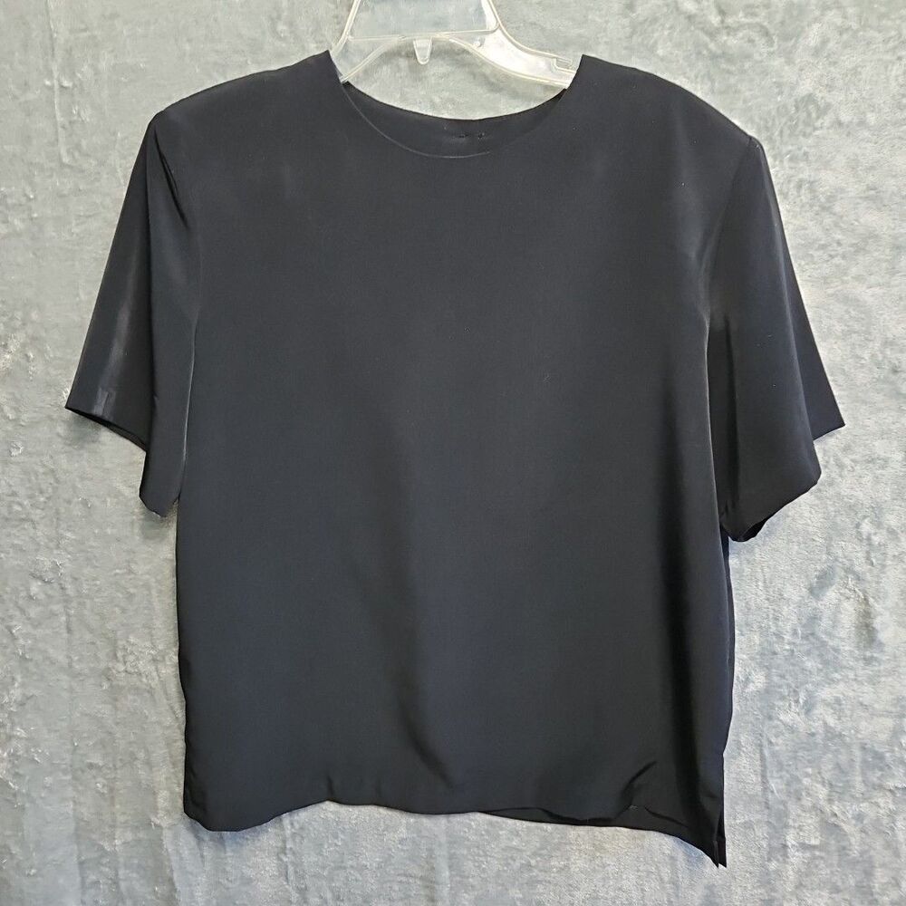 Emily Adams Women's Sz Lg Black Blouse Vintage USA Pullover Shoulder Pads